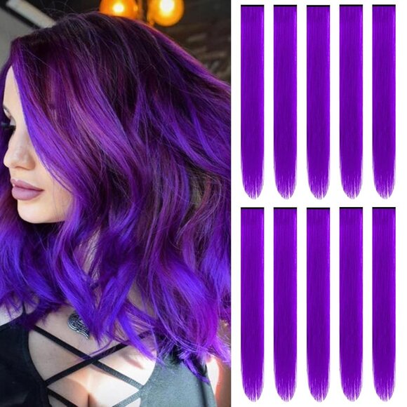 New 10PCS 22" Purple Colour Synthetic Hairpiece Clip in Hair Extension for Girls